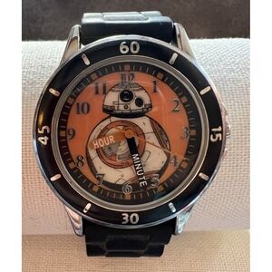 Star Wars Accutime Watch BB-8 Droid Black Rubber Band 5.5"-7.5" Tested Works
